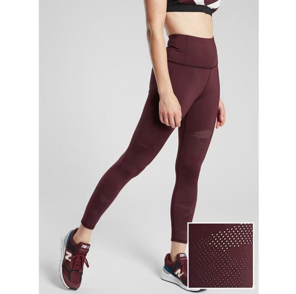 Athleta Leggings Womens Small Red Persistence Laser Cut Camo 7/8 Athletic Gym